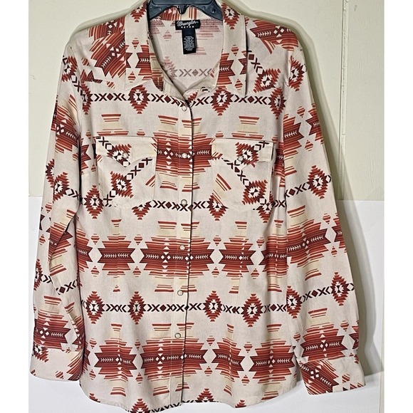 Wrangler Tops - Wrangler Retro Western Print Flannet Shirt Women's XL Pearl Snao Long Sleeve